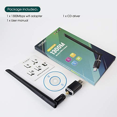 Wireless USB WiFi Adapter for PC, AC1300Mbps USB 3.0 Wireless WiFi Dongle 2.4G/5G Dual Band Network Adapter Wireless Adapter for Windows 11 / 10/ 8/ 7/ XP Mac 10.7 to 10.15 Laptop Desktop Gaming