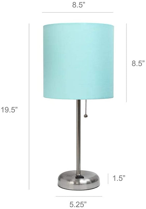 Limelights LT2024-AQU Stick Charging Outlet Table Lamp, Brushed Steel Base/Aqua Shade