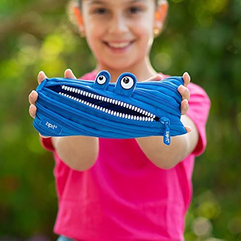 ZIPIT Monster Pencil Case for Boys, Holds Up to 30 Pens, Machine Washable, Made of One Long Zipper!, Royal Blue
