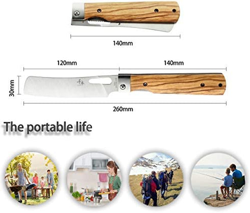 SENBON 440A stainless steel Ultra sharp pocket folding Chef knife peeling utility knife fruit knife Natural Olive Handle Camping BBQ trip Outdoor Portable kitchen knife