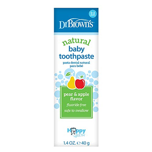 Dr. Brown's Baby Toothpaste, Apple Pear Flavor Toddlers and Kids Love, Fluoride Free, Made in the USA, 0-3 Years, 1.4oz