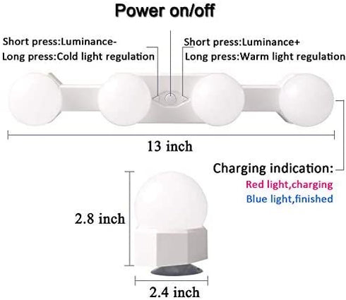 Portable LED Makeup Lights,Cordless Rechargeable Professional LED Vanity Mirror Light with 4 LED Bulbs,Simulated Daylight for Bathroom Makeup Dressing Table Lights,LED Mirror Lights,Dresser Lights