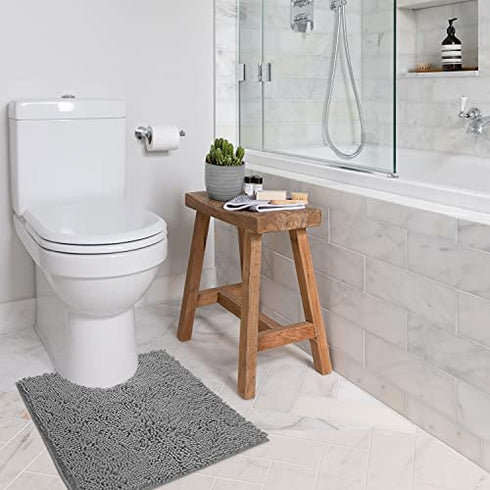LuxUrux Bath Mat - Toilet Rugs u Shaped- Extra-Soft Plush Bath Bathroom Rug,1'' Chenille Microfiber Material, Super Absorbent Shaggy Bath Rug. Machine Wash & Dry (20 x 20, Light Grey)
