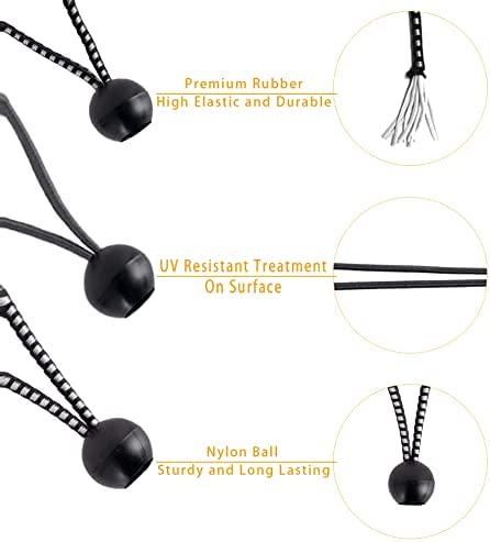 Qtimal 30 Pack Ball Bungee Cords, Includes 6, 9, 11 Inch Heavy Duty Gazebo Tarp Tie Down Cords, High Elastic UV Resistant Bungee Cords with Balls for Shelter, Canopy, Cargo, Screen