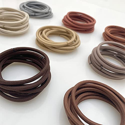 Heliums Gray Large Hair Elastics, 2.25 Inch 4mm Ponytail Holders, Match Your Hair Color Neutral Shades - 30 Pack