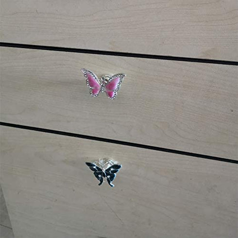 Run 6 Pieces Butterfly Knobs Metal Decorative Cabinet Drawer Cupboard Furniture Door Single Hole Pulls Handles (Pink)