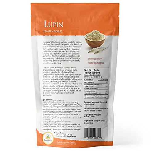 Ecoideas Org. Lupin Flour, 7.1 OZ Bag - Certified Organic, Kosher, Vegan, Low Carb, Gluten-Free, Non-GMO & Keto Friendly