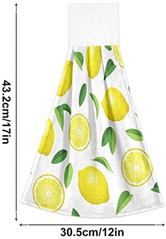 Summer Fresh Lemons Hanging Kitchen Towels Yellow Lime Orange Slices Fruit Leaves Bathroom Hand Tie Towel Fast Drying Dish Tea Towels for Bath Tabletop Gym Home Decor Set of 2