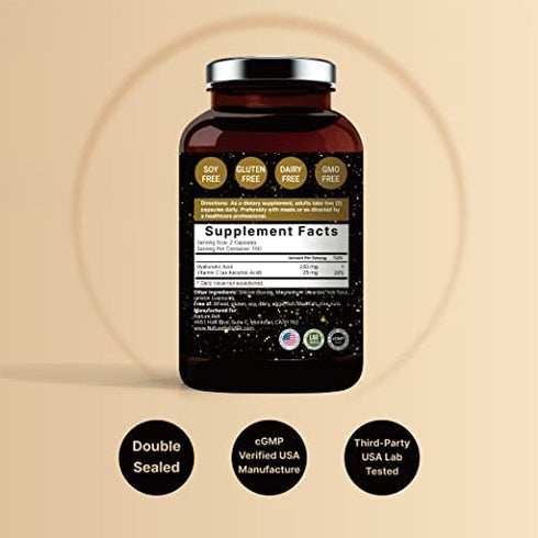 2 Pack NatureBell Hyaluronic Acid Supplement, 250mg Hyaluronic Acid with 25mg Vitamin C Per Serving, 200 Capsules, 2 in 1 Formula, Supports Skin Hydration, Joints Lubrication and Antioxidant, No GMOs