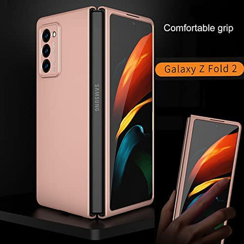 Case for Samsung Galaxy Z Fold 2 5G,Case with Glass Tempered Film,Ultra-Thin Anti-Knock Combination Film Hard Matte Cover (Rose Gold)