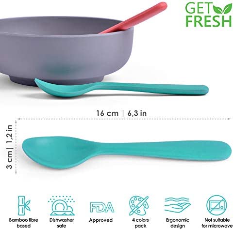 GET FRESH Bamboo Kids Spoons Set – 4-pack Colorful Bamboo Kids Cutlery for Everyday Use – Reusable Bamboo Fiber Kids Spoons for Daily Mealtime – Large Bamboo Utensils for Toddlers and School Children