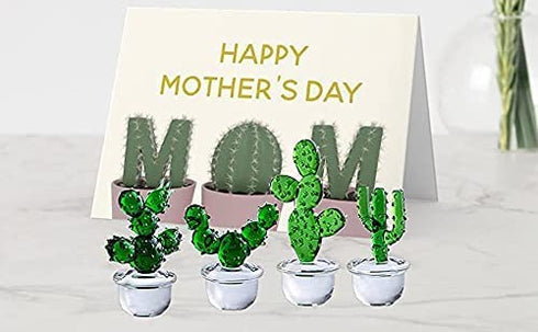 H&D HYALINE & DORA 4pcs Handmade Glass Blown Cactus Cute Crystal Art Cactus Figurines Collectibles Desk Tabletop Simulation Plants Decorations