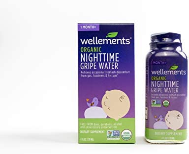 Wellements Organic Nighttime Gripe Water, 4 Fl Oz, Eases Baby's Stomach Discomfort, Free from Dyes, Parabens, Preservatives