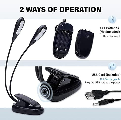 Vekkia 10 LED Music Stand Light, USB/AAA Battery Operated Book Light, Eye-Cared Clip on Light, 3 Brightness×3 Color Light up 2 Full Pages, Perfect for Readers, Kids, Music Stand