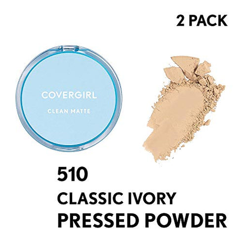Covergirl Clean Matte Pressed Powder, Classic Ivory, 0.35 Oz, Pack of 2 (Packaging May Vary)
