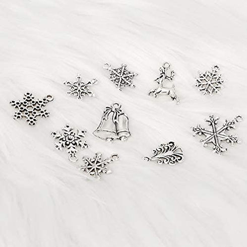 Konsait 120Pack Christmas Charms Bulk Antique Silver Pendants Christmas Pendant Accessory Mixed Craft Supplies Beads Pendants for Necklace Bracelet Jewelry Making Crafting and Christmas Ornaments
