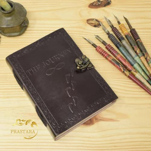 PRASTARA Leather Journal – Small Leather Journals – Vintage Leather Journal for Men & Women – Handmade Leather Notebook – Unlined paper Sketchbook Drawing Journal – 5 x 7 Inch – THE JOURNEY