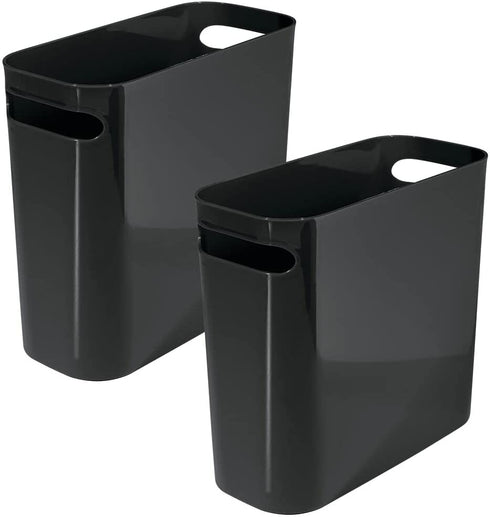 mDesign Plastic Small Trash Can 1.5 Gallon/5.7 Liter Wastebasket, Garbage Container Bin w/Handles for Bathroom, Kitchen, Home Office Holds Waste Recycling,10" H, Aura Collection - 2 Pack - Black
