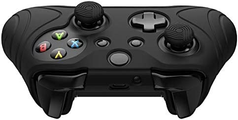 PlayVital Samurai Edition Black Anti-Slip Controller Grip Silicone Skin for Xbox One X/S Controller, Ergonomic Soft Rubber Protective Case Cover for Xbox One S/X Controller with Black Thumb Stick Caps