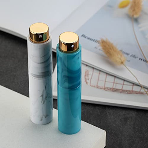 Tekson 10ML Perfume Atomizer Travel (4 PCS), Refillable Cologne Containers, Dispenser Spray Empty Bottle for Mini Sprayer Size (Black&Pink&White&Blue, Marble)