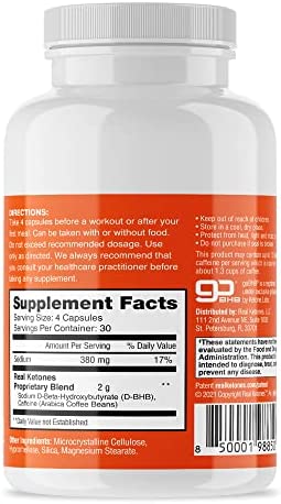 Real Ketones - Day Time AM Caffeine Keto Pills - BHB Exogenous Ketones Capsules, Energy, Focus and Rapid Ketosis (30 Servings)