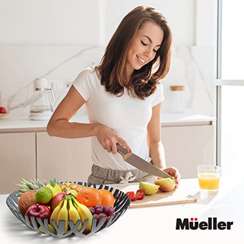 Mueller Fruit Basket, European Fruit Bowl, Fruit and Vegetables Holder for Counters, Kitchen, Countertop, Home Decor, High-end Look, Gray