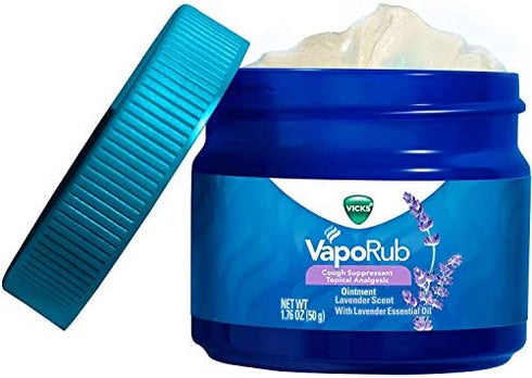 Vicks VapoRub, Lavender Scent, Cough Suppressant, Topical Chest Rub & Analgesic Ointment, Medicated Vicks Vapors, Relief From Cough Due to Cold, Aches & Pains, 1.76oz