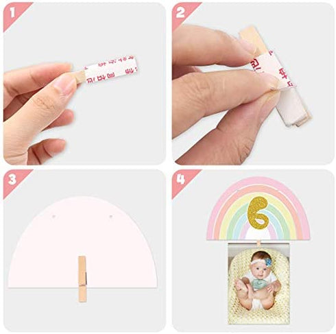 Rainbow Photo Banners kit, Pastel Rainbow 12 Months First Birthday Garland Unicorn Balloons Arch For Baby Girls 1st Birthday Party Decorations