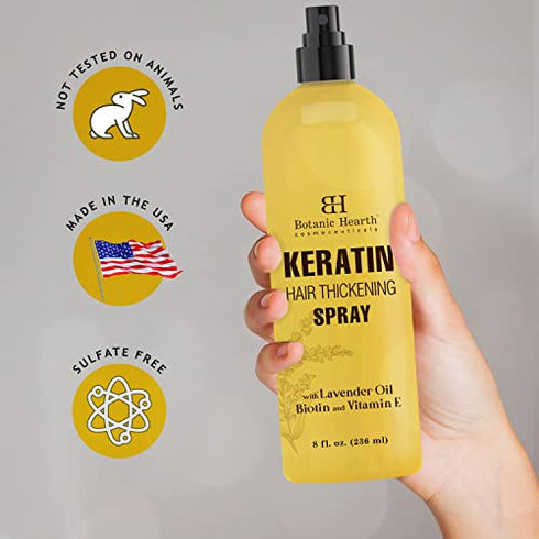 Botanic Hearth Leave-in Keratin Hair Spray - Keratin Spray with Biotin, Vitamin E & Minerals - Thickening Spray for Shine, Volume, Texturizing & Styling - Hair Care Keratin Spray, Made in USA, 8 fl oz