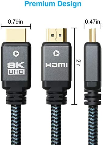 Yauhody 8K HDMI 2.1 Cable 6ft, 48Gbps Ultra High Speed Heavy Duty Nylon Braided HDMI 2.1 Cord, Real 8K@60Hz, 10K, 4K@144Hz, 4K@120Hz, eARC, HDCP 2.2 & 2.3, Dynamic HDR, 3D for Monitor, TV (6 Feet)