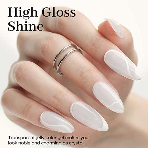 modelones Gel Nail Polish, 1 Pcs 15ml Transparent Milky White Jelly Gel Polish Set Sheer Pure White Color Nail Gel Polish Kit, Soak Off LED Salon DIY at Home Gel Nail Manicure Gift for Women Girls