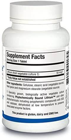 Biotics Research Li Zyme 50 micrograms, Lithium as a Whole Food, phytochemically Bound Lithium. Highly bioavailable. Supports Brain Function. Memory and Mood Support.100 Tablets