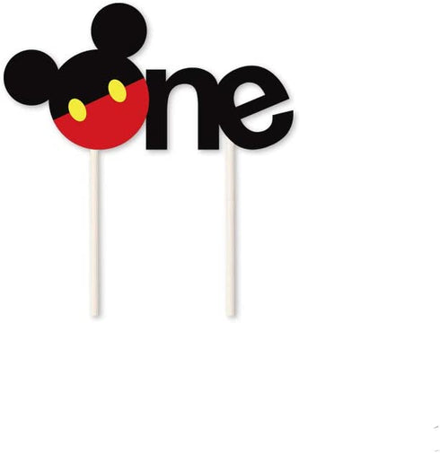 Awyjcas Mickey Mouse 1st Birthday Banner, Handmade First Birthday Highchair Banner Photo Props Party Decorations Supplies Mickey Mouse Cake Topper Hat 3 Pcs