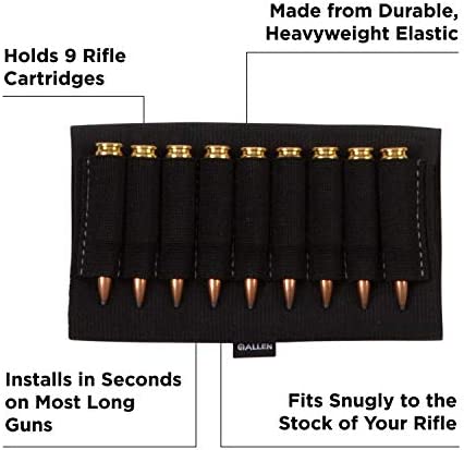 Allen Company Rifle Buttstock Shell/Cartridge Holder, Durable Elastic Loops Hold .270, 30.06, 6.5 Creedmoor, 7 mm (Fits Most Hunting Rifles), Black, 206