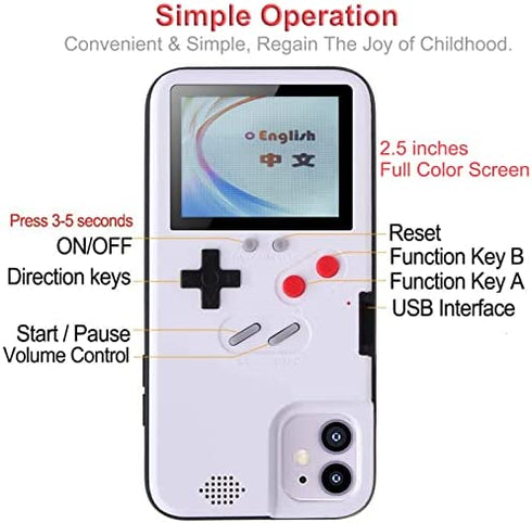 JILLICK Playable Gameboy Case for iPhone 6/6S/7/8/2020 SE, Shockproof Gameboy Cover Case with 36 Classic Games, Handheld Color Screen Video Game Console Case for iPhone, White