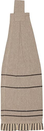VHC Brands Sawyer Mill Cow Nature Print Chambray Cotton Farmhouse Tabletop Kitchen Fabric Loop Stenciled Runner, Towel Set 6.5x18, Khaki Tan