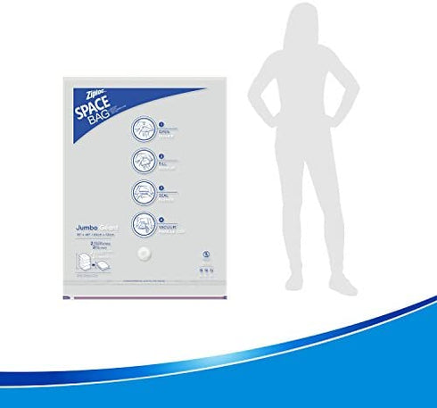 Ziploc Space Bag Clothes Vacuum Sealer Storage Bags for Home and Closet Organization, Jumbo, 2 Bags Total