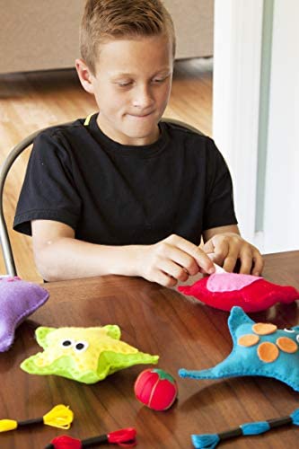 Jueybean Kid Craft Felt Kit - 6 Cute Sea Animals Beginners Sewing Kits - Little Kids Ages 7 to 12 - Easy Childrens First Sew Kit - Great for Travel - Fun Beginning DIY Crafting for Girls and Boys
