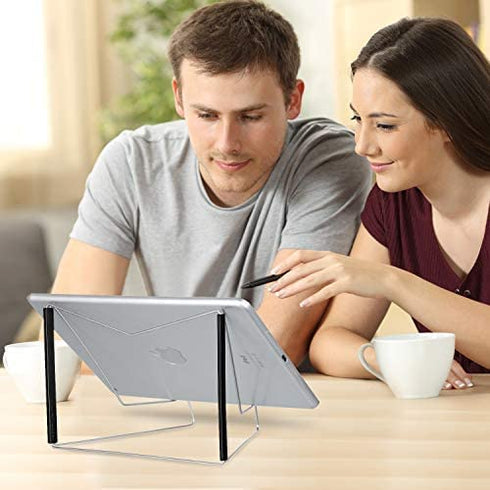 2 Pieces Book Stands, Adjustable Reading Stand, Music Book Easel Display Holder, Fold-n-Stow Metal Bookstand, Small Book Rest for Kitchen Countertops (Black)