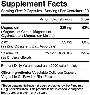 Magnesium & Zinc with Vitamin D3 by Essential Elements - For Sleep Immune & Bone Support | Magnesium Glycinate, Malate, Citrate 200mg - Triple Magnesium Supplement for Women and Men - 3 Month Supply