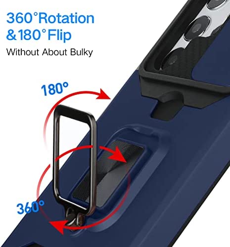 LSL Compatible with Samsung Galaxy S22 Ultra Case, S22 Ultra Wallet Case with Screen Protector & Camera Cover, 360° Rotate Ring Kickstand Magnetic Cover Case for S22 Ultra 5G 6.8 Inch 2022 - Blue