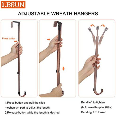 LBSUN Wreath Hanger, Adjustable Over The Door Wreath Hanger Wreath Holder Wreath Hook for Door Christmas (Bronze,20 lbs)