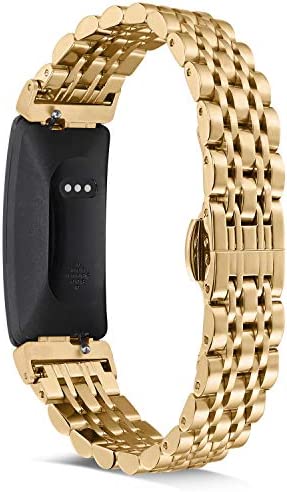 Shangpule Compatible with Fitbit Inspire HR / Inspire 2 / Inspire Bands , Stainless Steel Metal Replacement Wrist Band for Fitbit Inspire Women Man Large Small (Gold)