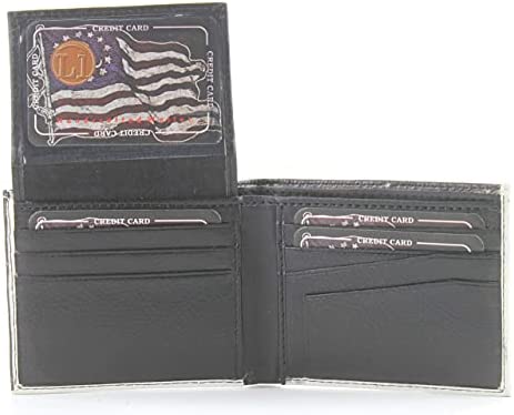 Li Men's Rugged U.S.A. Flag Print Vegan Vegetable Leather Bi-Fold Wallet With Matching Gift Box (American Flag) (Don't Tread Flag)