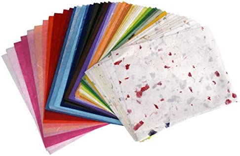 MulberryPaperStock 65 Hand Made Tissue Mulberry Paper Sheets Natural Fiber 8.5 x 11-inch Design for Japanese Origami and Hand Craft Include Red Green Blue Yellow Color