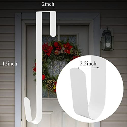 Tebery 4 Pack Premium Wreath Hanger Door Hangers, 12-Inch White Over The Door Hooks, Long Wreath Hangers for Hanging Christmas Decorations, Clothes, Towels, Signs and More