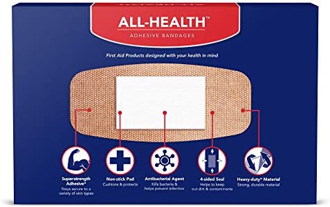 All Health Antibacterial Heavy Fabric Strong Strip Adhesive Bandages, XL 1.75 in x 4 in, 30 ct | Extra Large, Helps Prevent Infection, Durable Protection for First Aid and Wound Care