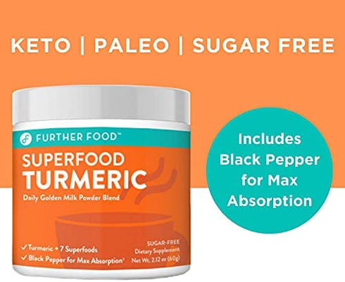 Further Food Superfood Turmeric Golden Milk Powder Boosted with 7 Superfoods & Adaptogens | Plant-Based, Sugar-Free, Non-GMO (90 Servings)