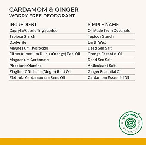 Each & Every Natural Aluminum-Free Deodorant for Sensitive Skin with Essential Oils, Plant-Based Packaging, 2.5 Oz. (Cardamom & Ginger, 2.5 Ounce (Pack of 1))