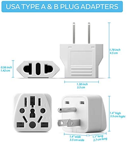 Europe to US Plug Adapter EU/UK/AU/in/CN/JP/Asia/Italy/Brazil to USA (Type A & B) American Travel Adapter and Converter, Wall Outlet Power Charger Converter (White)